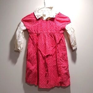 Girls 2 pieces set, Salmon Pink Dress and Off-white Top, Back to school - 5T & 4